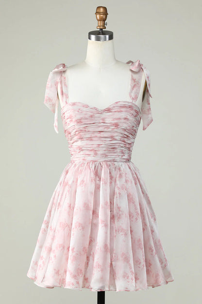 A Line Sweetheart Short/Mini Printed Cute Homecoming Dress With Ruffles