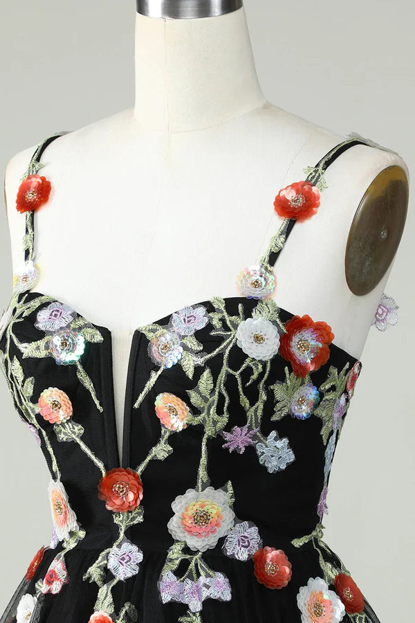 A Line Tulle Sparkly Homecoming Dress With Sequin Flowers