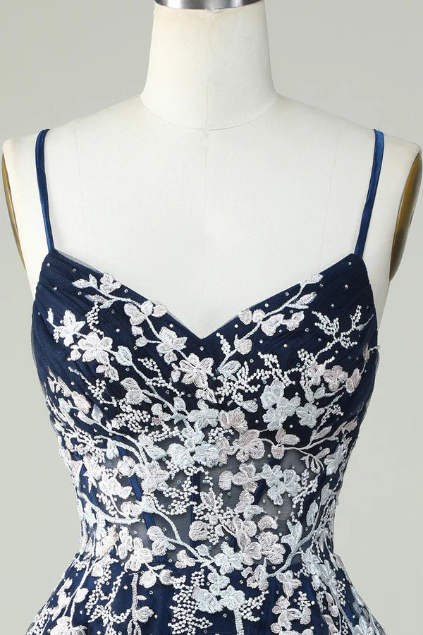 A Line Spaghetti Straps Cute Corset  Homecoming Dress With Appliques