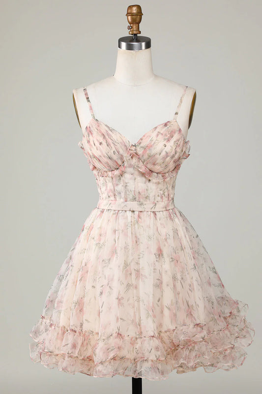 A-Line Short/Mini Corset Floral Short Homecoming Dresses