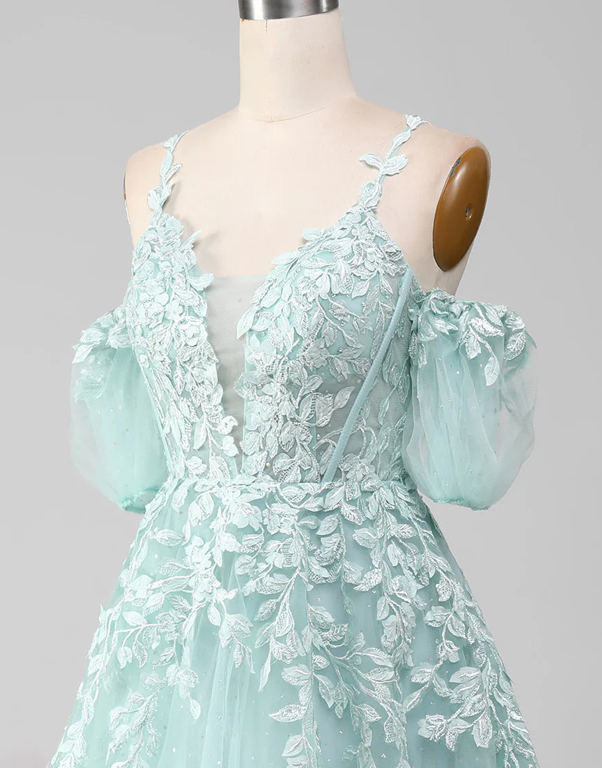 A Line Off the Shoulder Long Prom Dress With Appliques