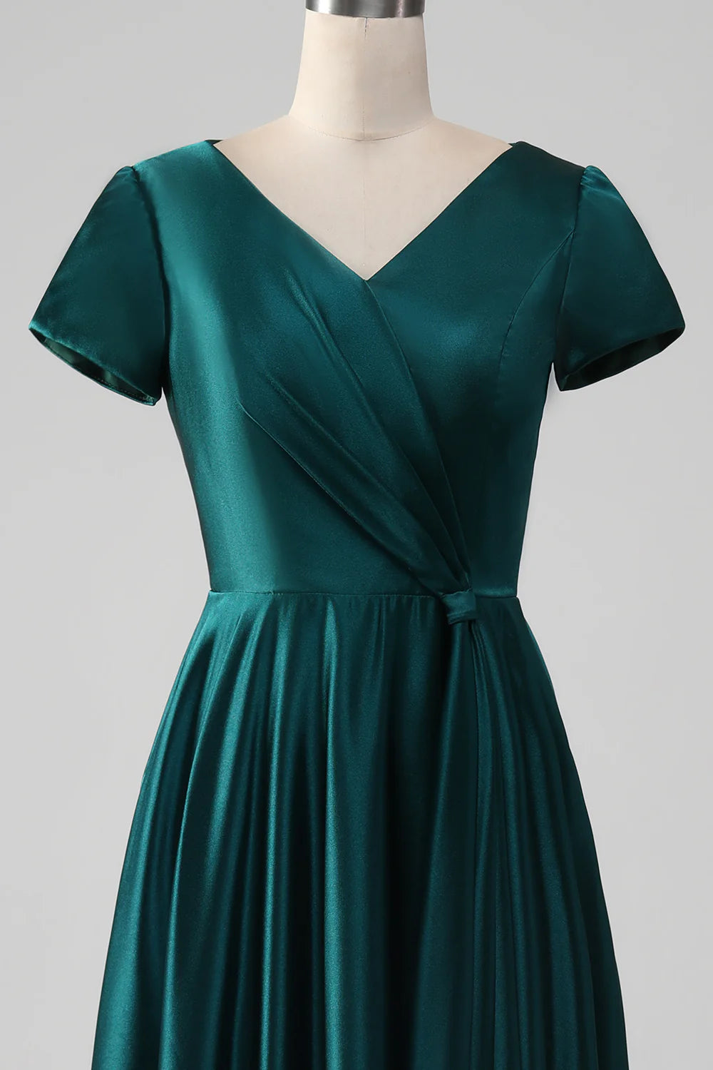 A-line Satin V-neck Pleated Mother of the Bride Dress