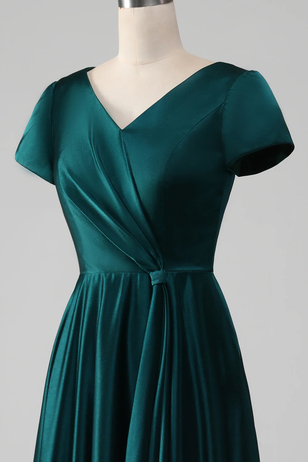 A-line Satin V-neck Pleated Mother of the Bride Dress