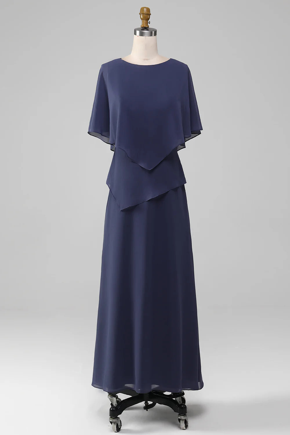 Column Scoop Tea-Length Stormy Chiffon Mother of the Bride Dress