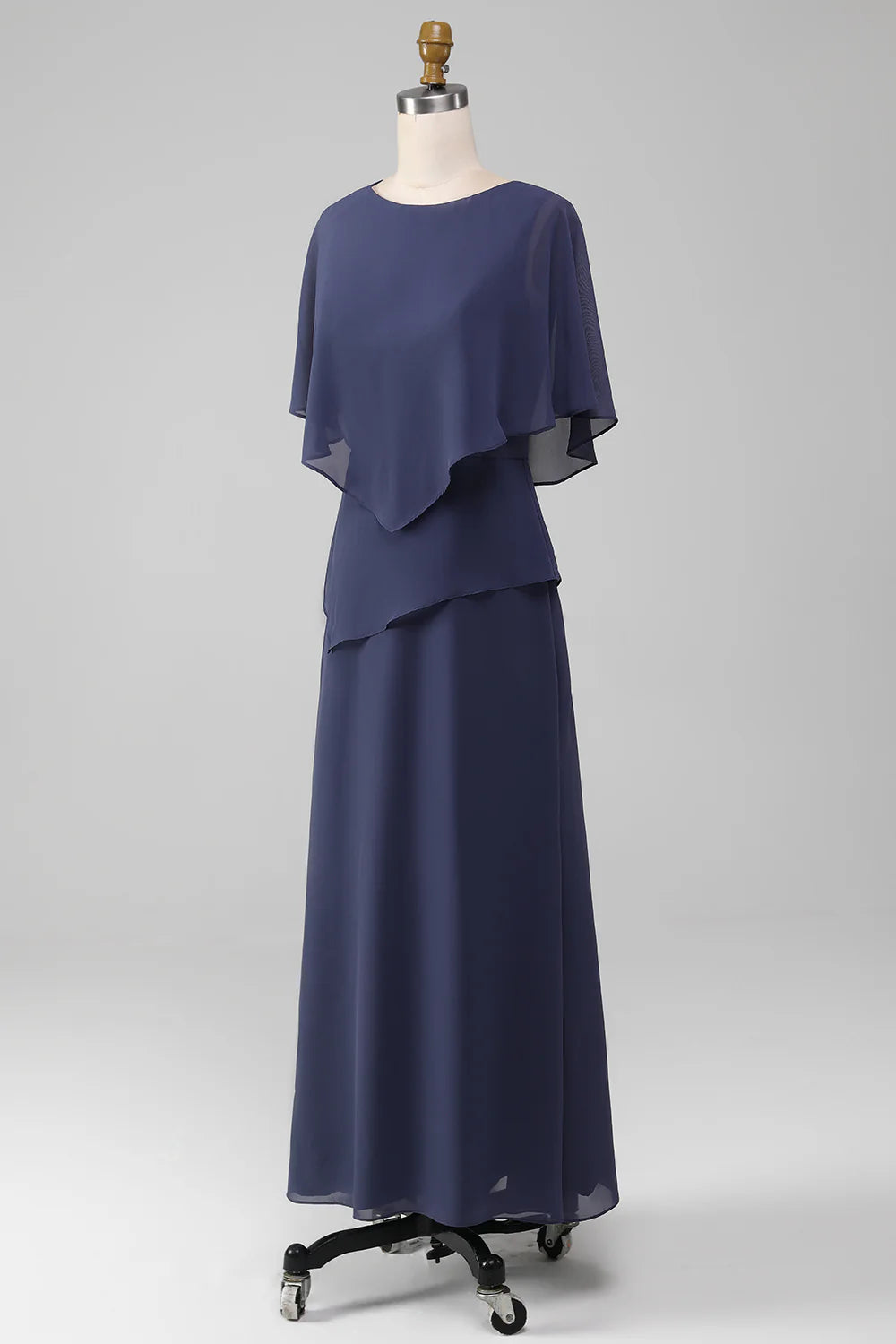 Column Scoop Tea-Length Stormy Chiffon Mother of the Bride Dress