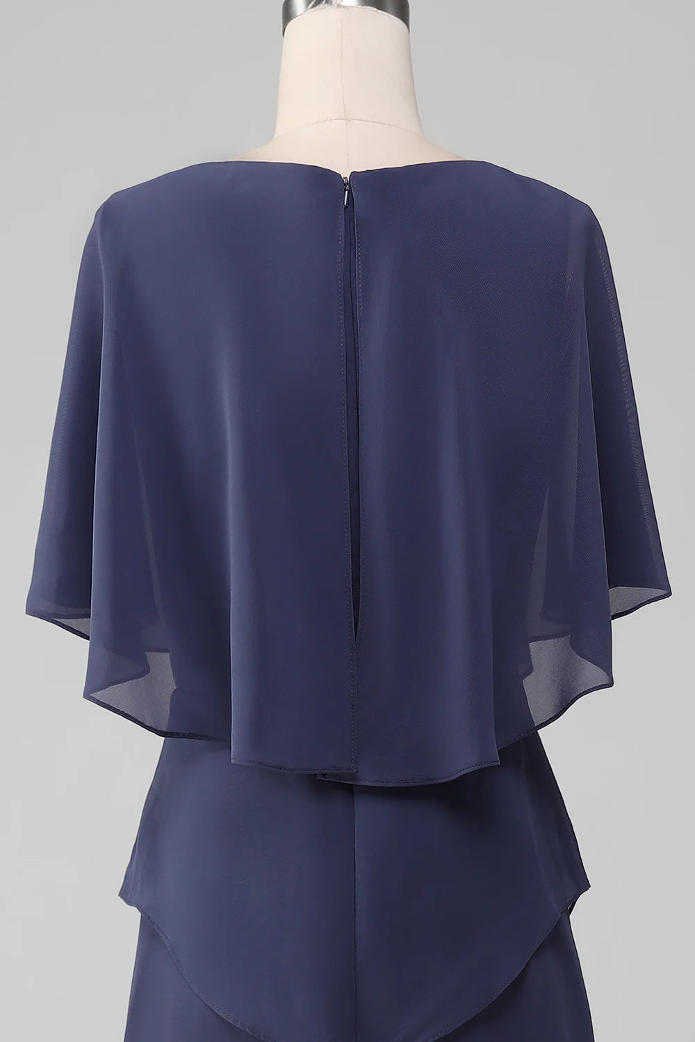 Column Scoop Tea-Length Stormy Chiffon Mother of the Bride Dress