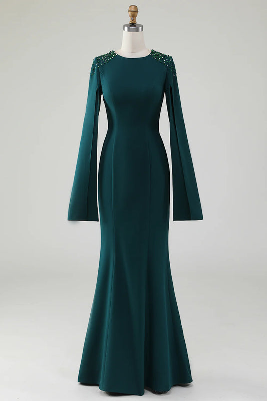 Mermaid Scoop Neck Gown With Beaded Cape Sleeves Mother Of Bride Dresses