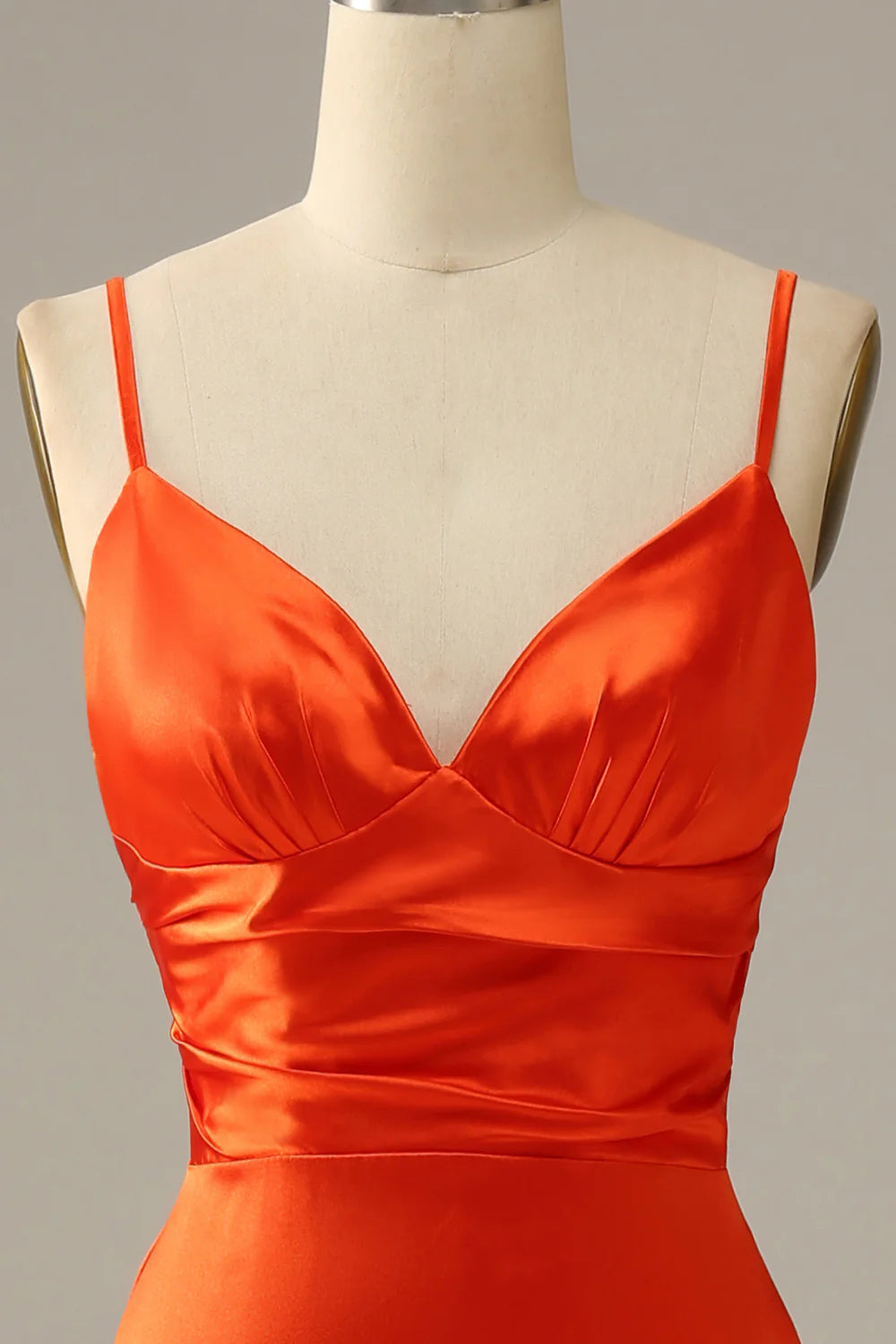 Sheath/Mermaid Spaghetti Straps Orange Satin Long Prom Dress