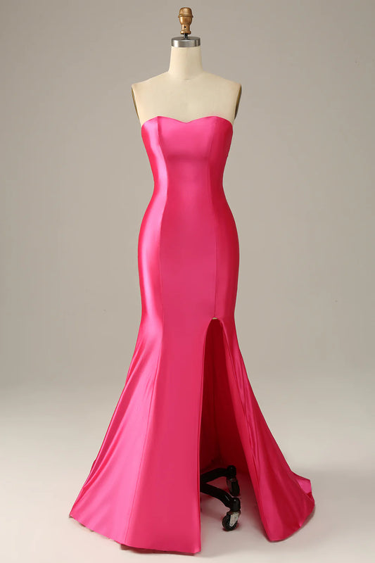 Sheath/Mermaid Fuchsia Sweetheart Prom Dress With Split