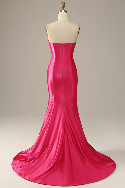 Sheath/Mermaid Fuchsia Sweetheart Prom Dress With Split