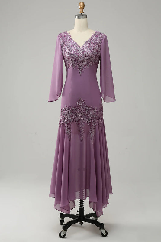 Lace Mermaid Chiffon Mother of the Bride Dress with Appliques Elegant