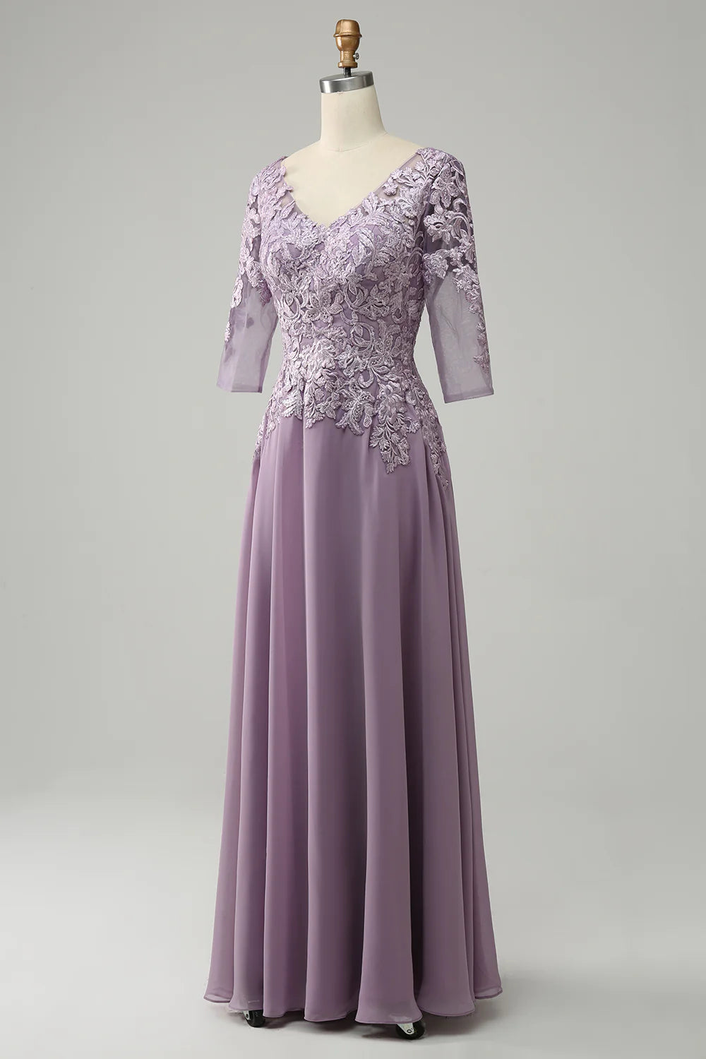 V Neck Lace Chiffon Mother of the Bride Dress Appliques