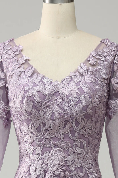 V Neck Lace Chiffon Mother of the Bride Dress Appliques