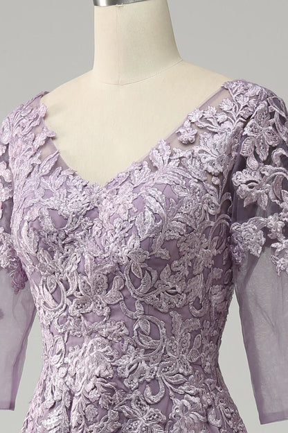 V Neck Lace Chiffon Mother of the Bride Dress Appliques