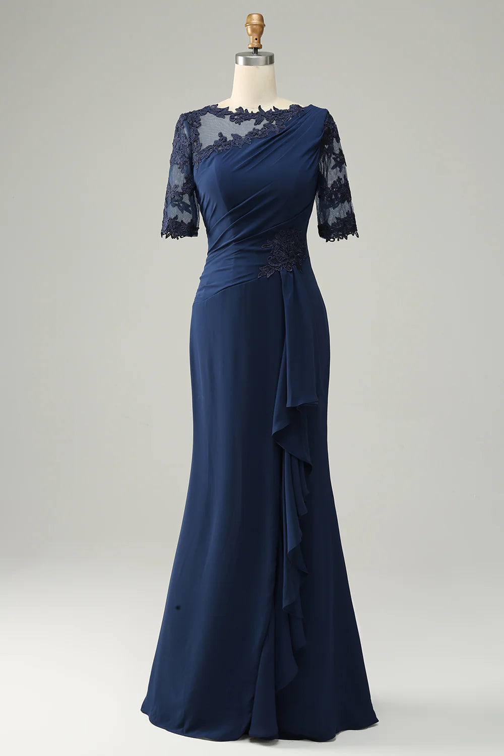 Sheath Scoop Neck Navy Mother of Bride Dress with Appliques