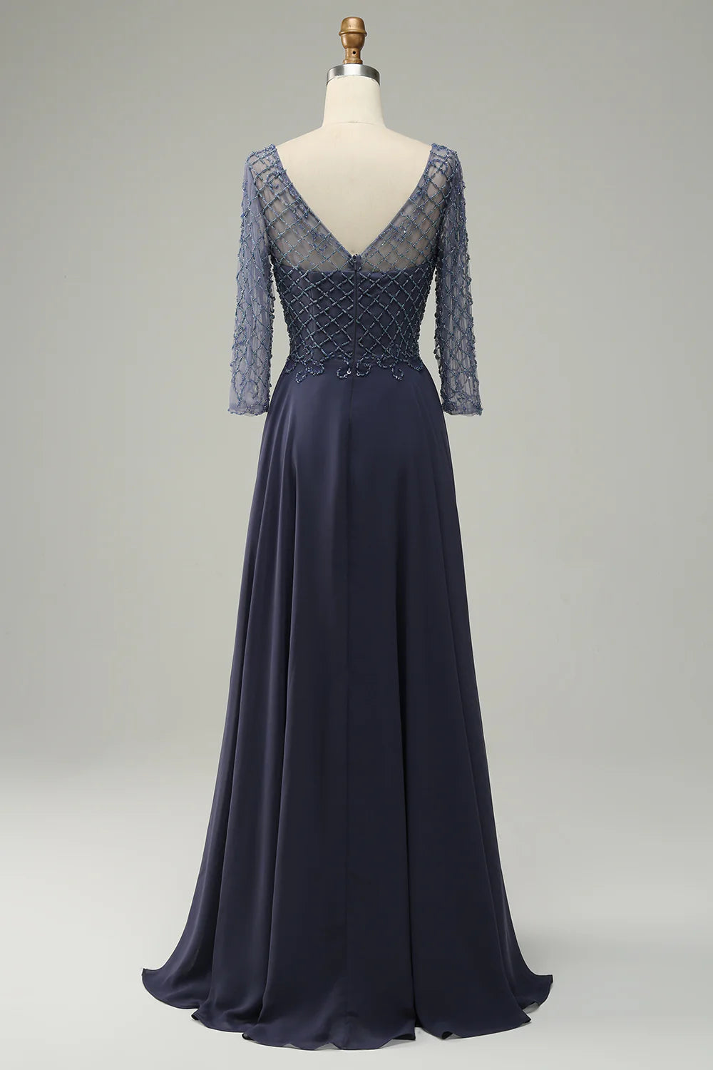 Scoop Neck Long Sleeves Mother of Bride Dress With Beading