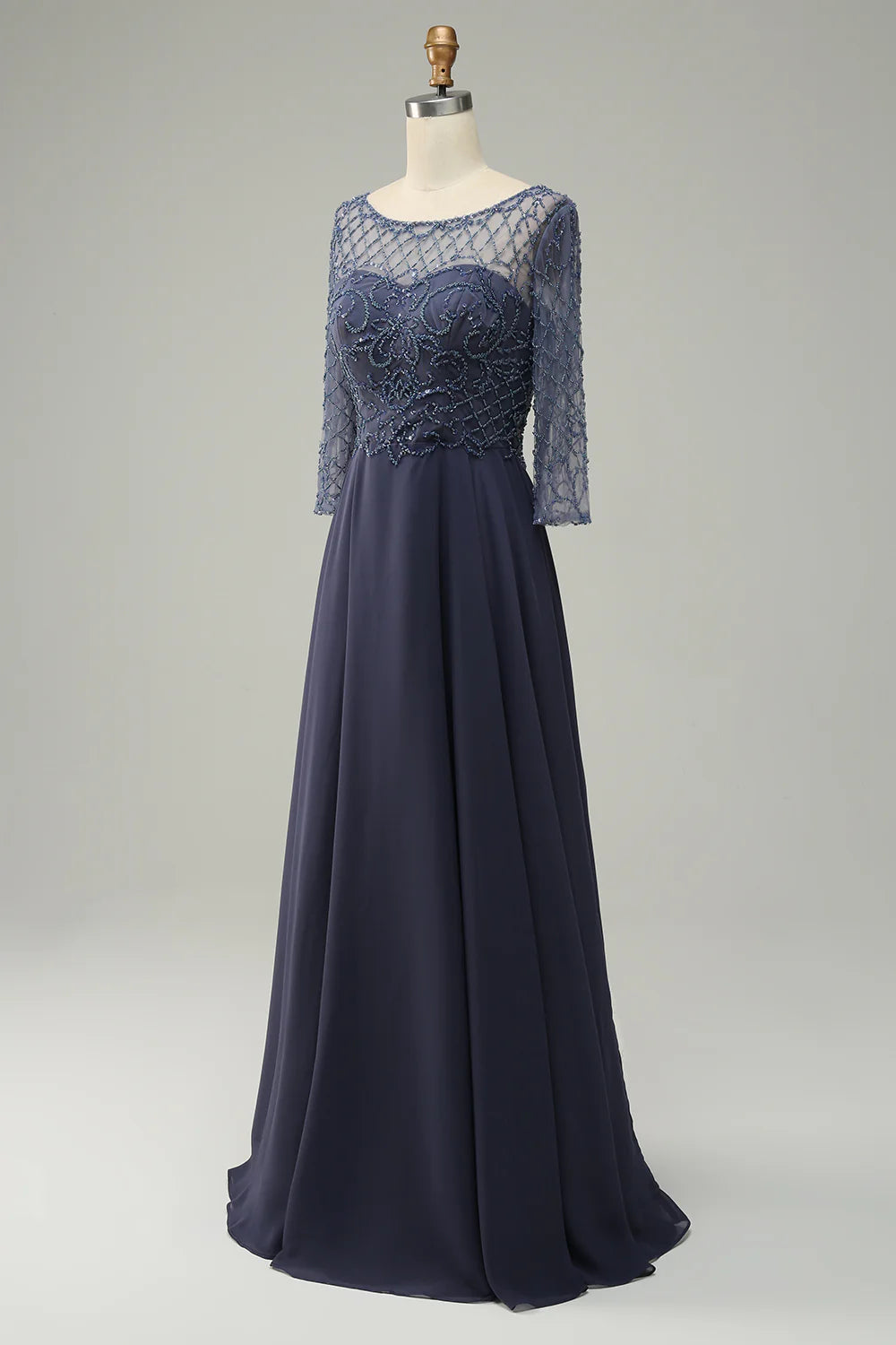 Scoop Neck Long Sleeves Mother of Bride Dress With Beading