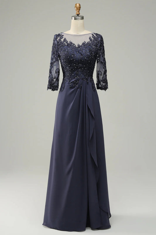 Sheath Long Sleeves Mother of Bride Dress with Appliques