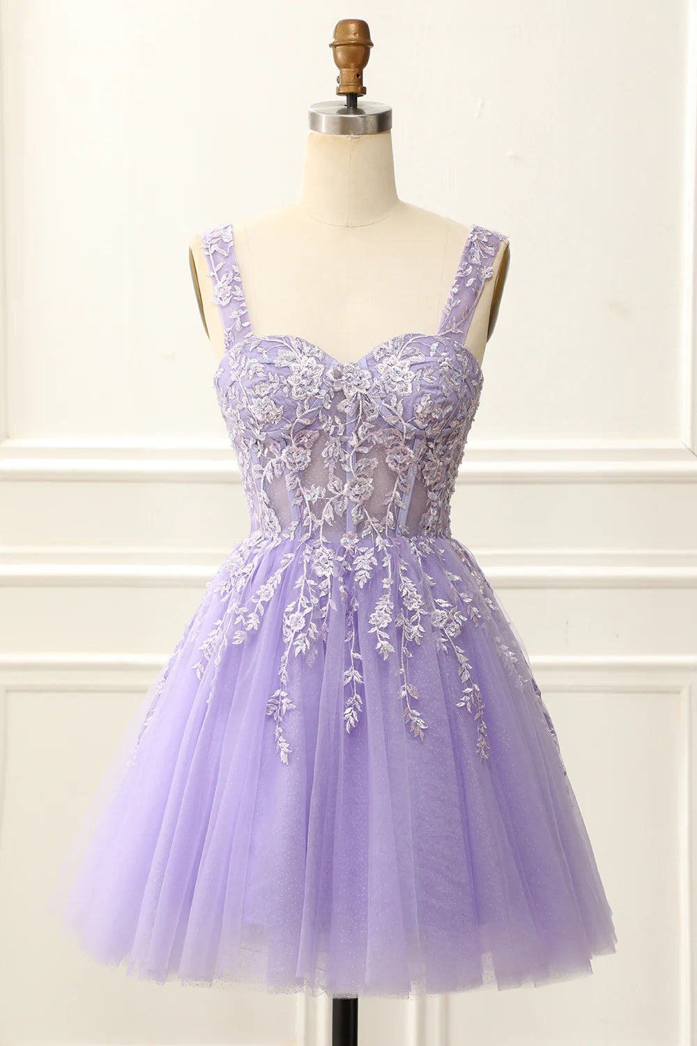 A Line Lilac Mini Corset Homecoming Dress With Appliques