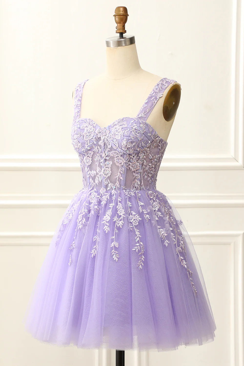 A Line Lilac Mini Corset Homecoming Dress With Appliques