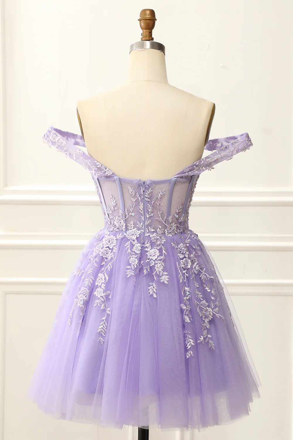 A Line Lilac Mini Corset Homecoming Dress With Appliques