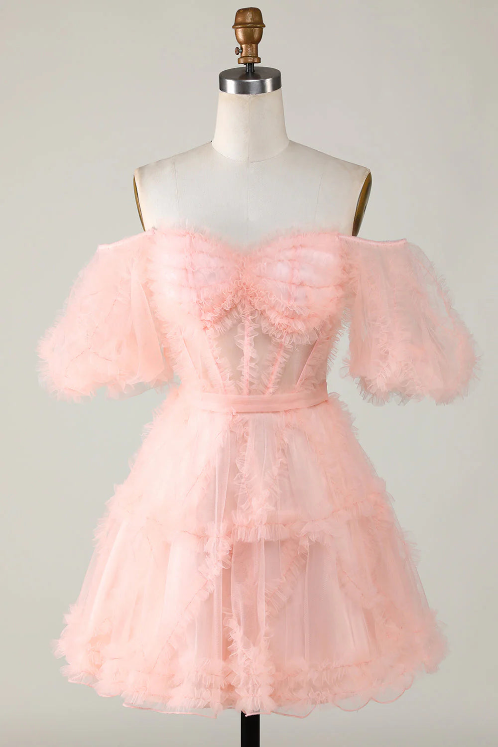 A Line Off The Shoulder Short/Mini Tulle Corset Homecoming Dresses