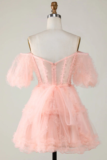 A Line Off The Shoulder Short/Mini Tulle Corset Homecoming Dresses