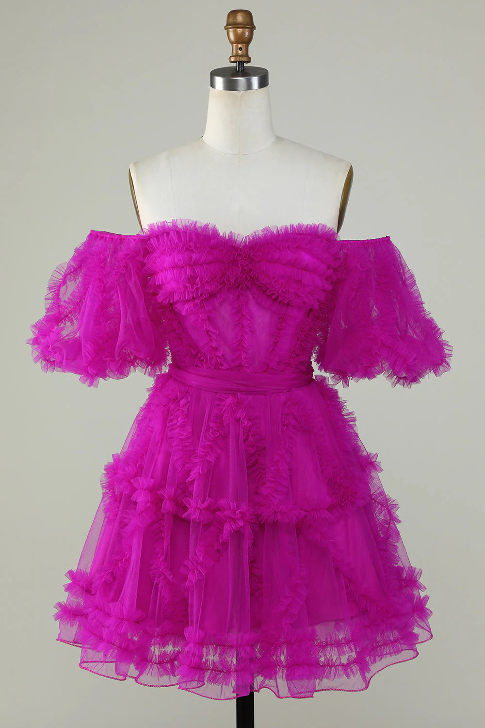 A Line Off The Shoulder Short/Mini Tulle Corset Homecoming Dresses