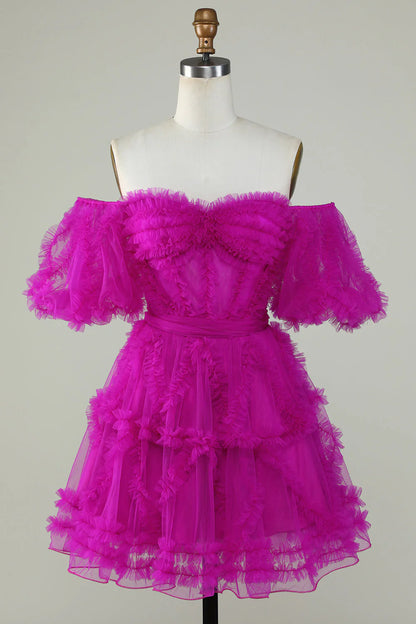 A Line Off The Shoulder Short/Mini Tulle Corset Homecoming Dresses