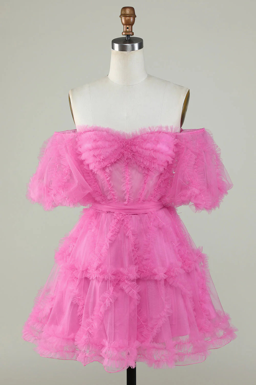 A Line Off The Shoulder Short/Mini Tulle Corset Homecoming Dresses