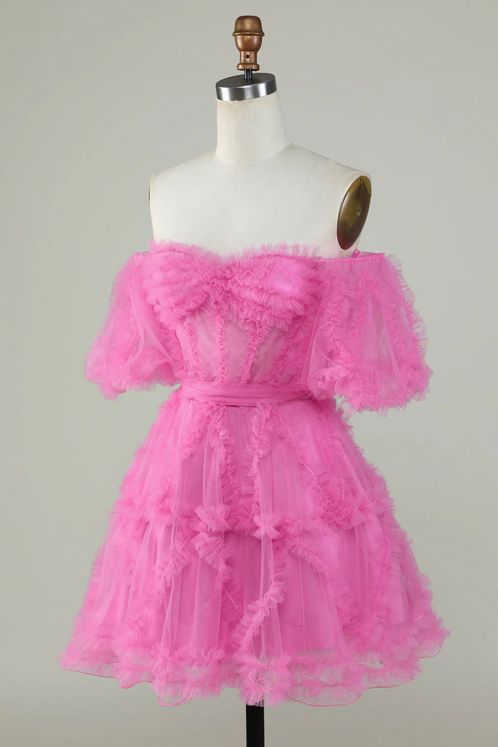 A Line Off The Shoulder Short/Mini Tulle Corset Homecoming Dresses