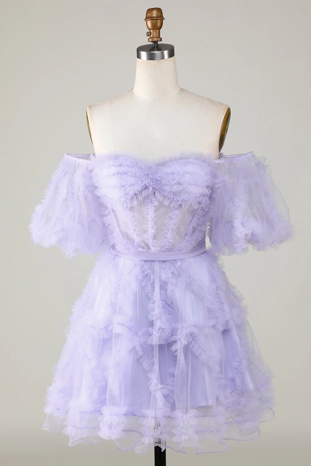 A Line Off The Shoulder Short/Mini Tulle Corset Homecoming Dresses