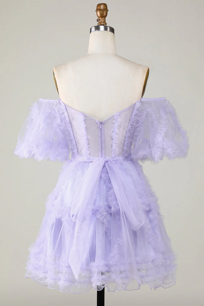 A Line Off The Shoulder Short/Mini Tulle Corset Homecoming Dresses