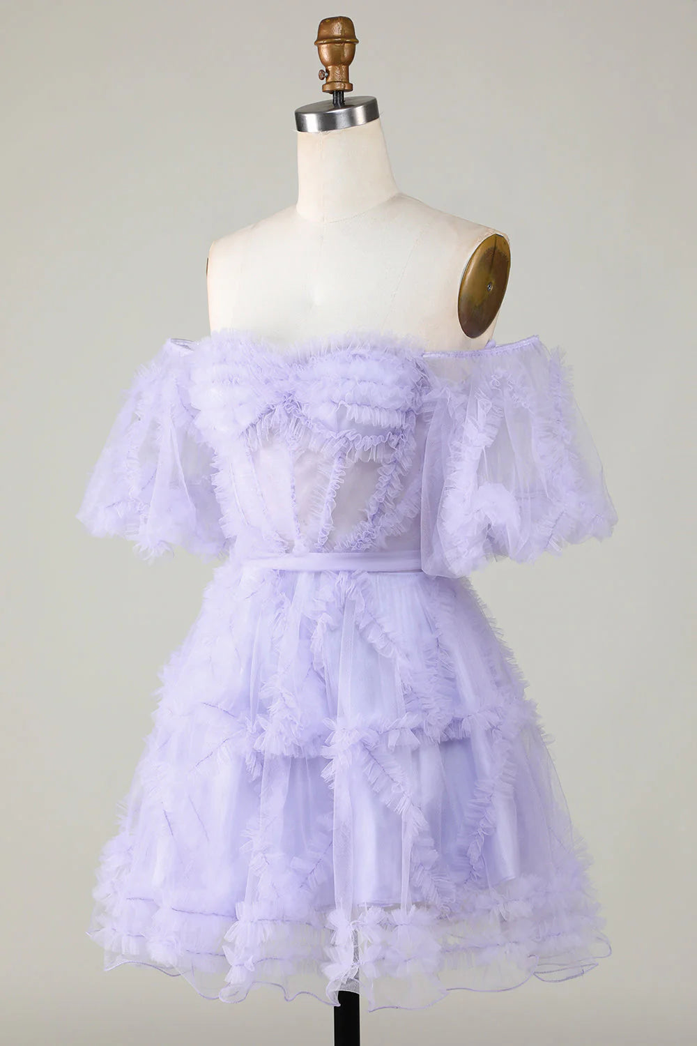 A Line Off The Shoulder Short/Mini Tulle Corset Homecoming Dresses