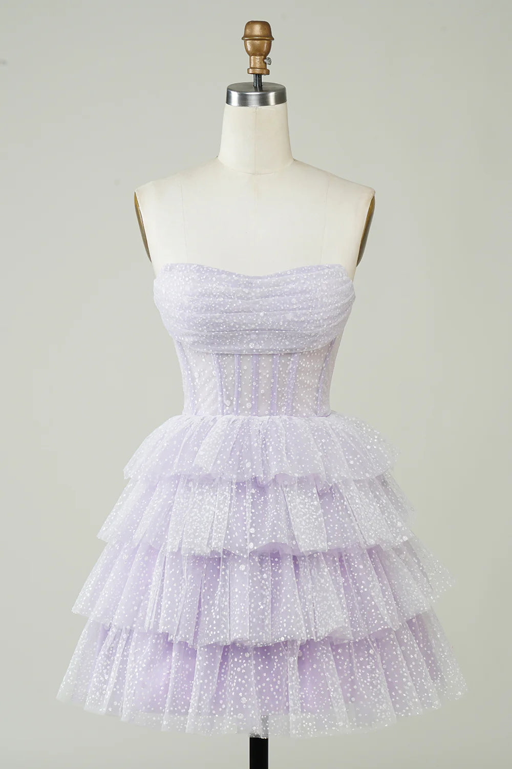 A-Line Short/Mini Corset Cute Tiered Sparkly Homecoming Dress With Ruffles