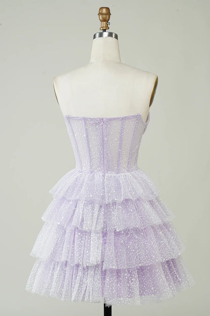 A-Line Short/Mini Corset Cute Tiered Sparkly Homecoming Dress With Ruffles