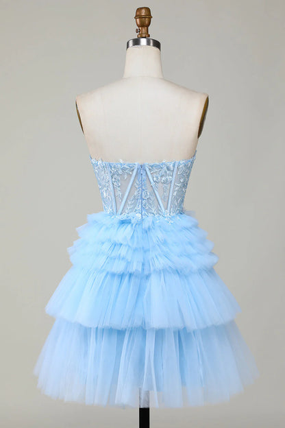 A Line Sleeveless Short/Mini Corset Homecoming Dress With Ruffles