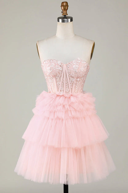 A Line Sleeveless Short/Mini Corset Homecoming Dress With Ruffles