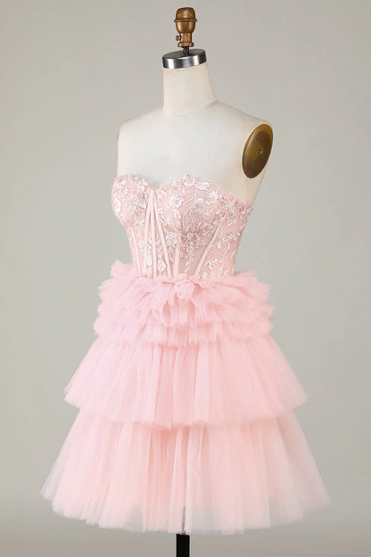 A Line Sleeveless Short/Mini Corset Homecoming Dress With Ruffles