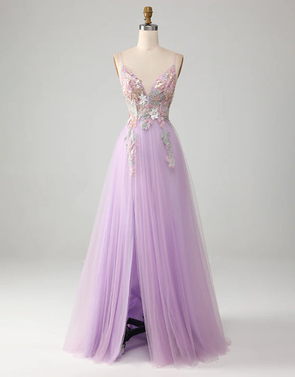 A-Line V-Neck Long Prom Dress With Sequins Applique
