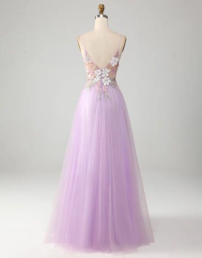 A-Line V-Neck Long Prom Dress With Sequins Applique