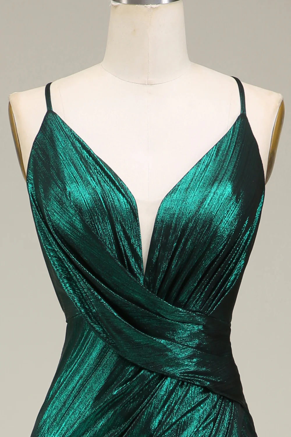 Mermaid Open Back Spaghetti Straps Dark Green Long Prom Dress with Slit