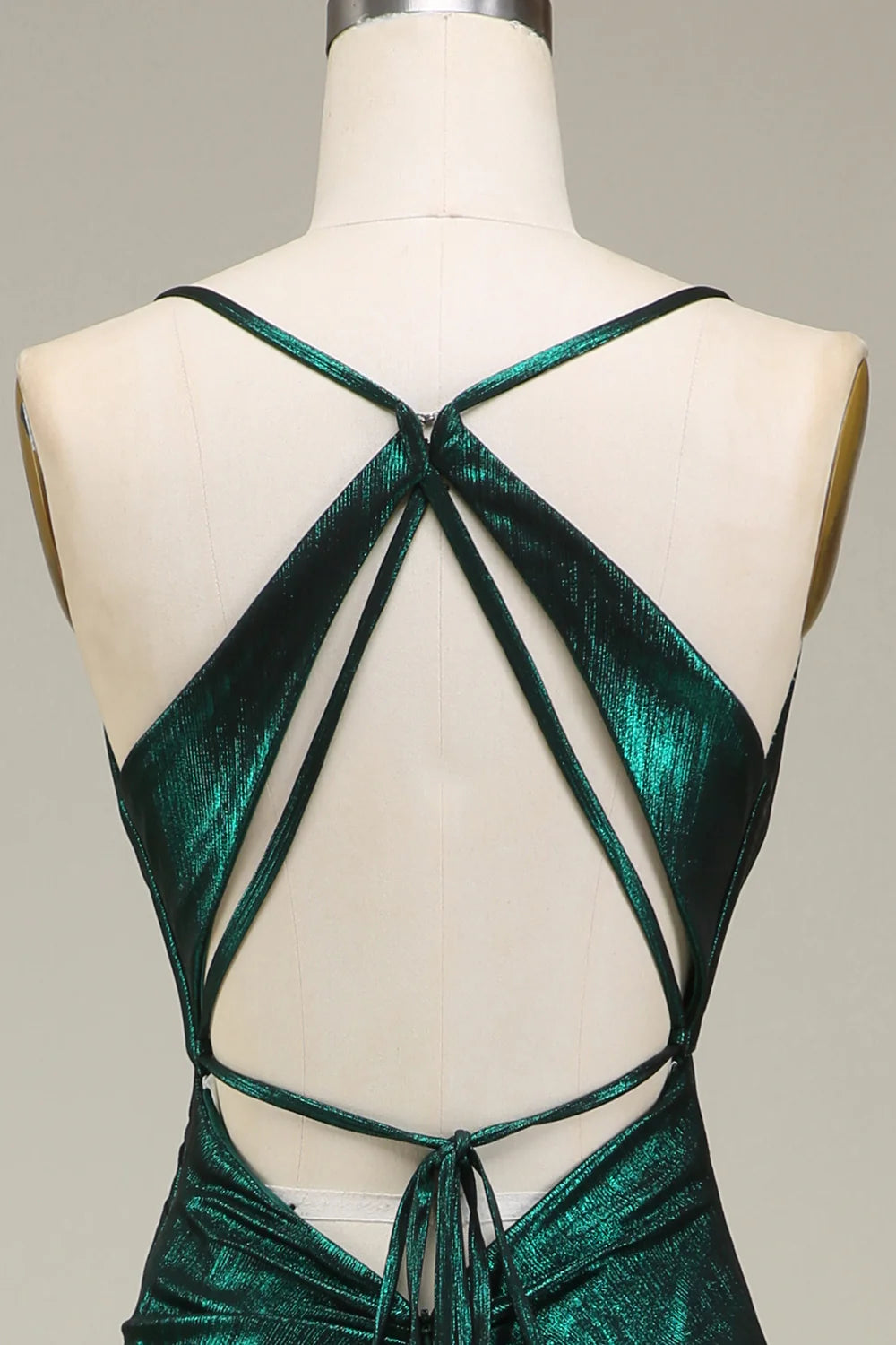 Mermaid Open Back Spaghetti Straps Dark Green Long Prom Dress with Slit