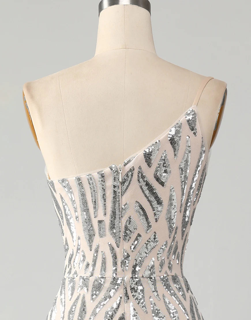 Mermaid One Shoulder Sparkly Dark Green Sequins Long Prom Dress