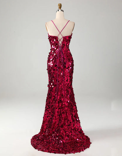 Mermaid Sparkly Fuchsia Long Prom Dress With Slit