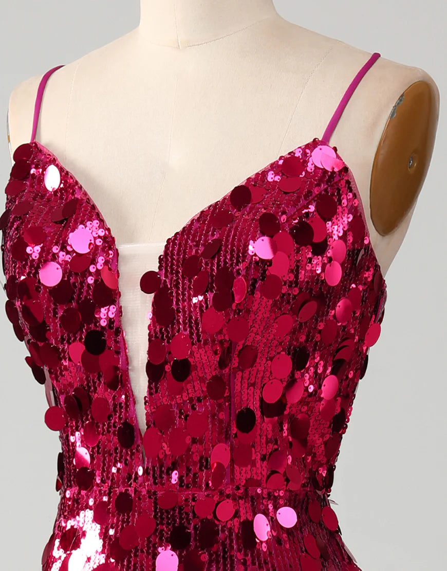 Mermaid Sparkly Fuchsia Long Prom Dress With Slit