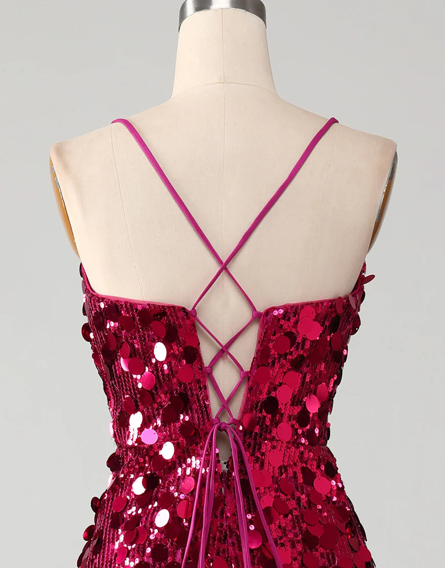 Mermaid Sparkly Fuchsia Long Prom Dress With Slit