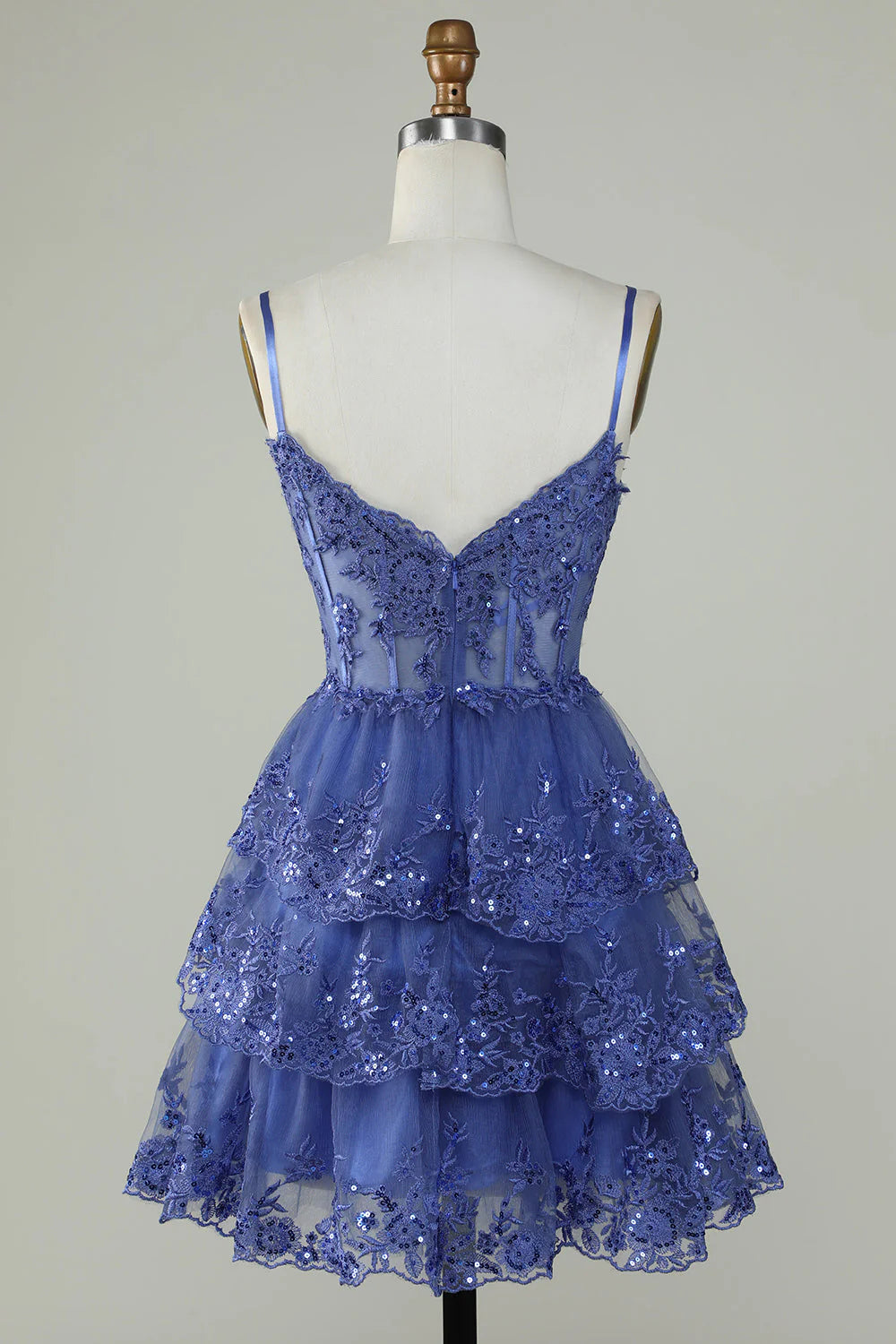 Sparkly Spaghetti Straps Sequins Tiered Homecoming Dresses With Embroidery