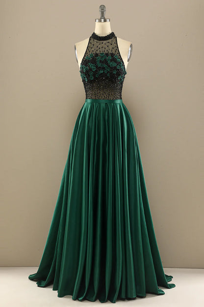 Beaded Flowers Long Prom Dress With Split