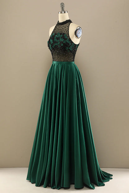 Beaded Flowers Long Prom Dress With Split